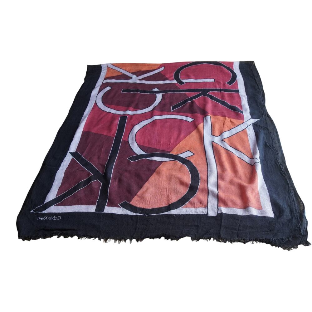 Calvin Klein Abstract Logo Scarf Oversized Wrap Red Black - Picture 5 of 10